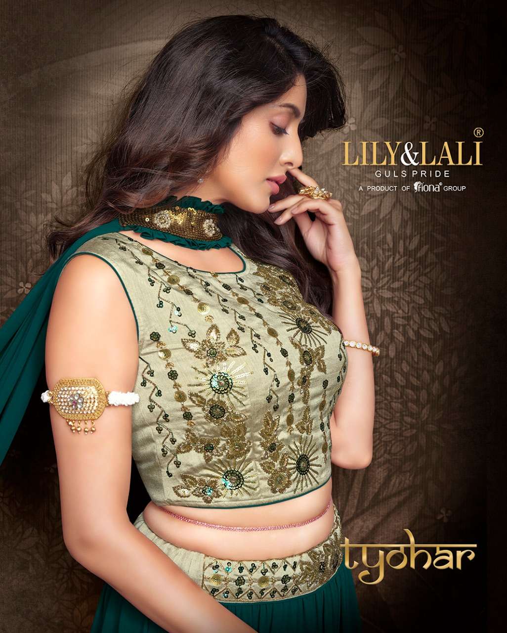 TYOHAR BY LILY AND LALI BRAND FABRIC GEORGETTE HANDWORK CUPS WITH CHOLI CROP TOP WITH  GEORGETTE  FA...