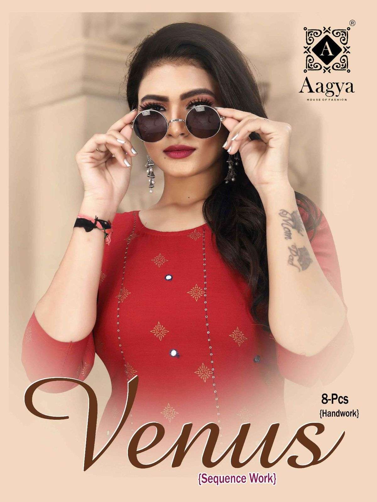 VENUS BY AAGYA BRAND FABRIC RAYON GOLD FOIL WITH TIKKI AND MIRROR WORK LONG KURTI WHOLESALER AND DEA...