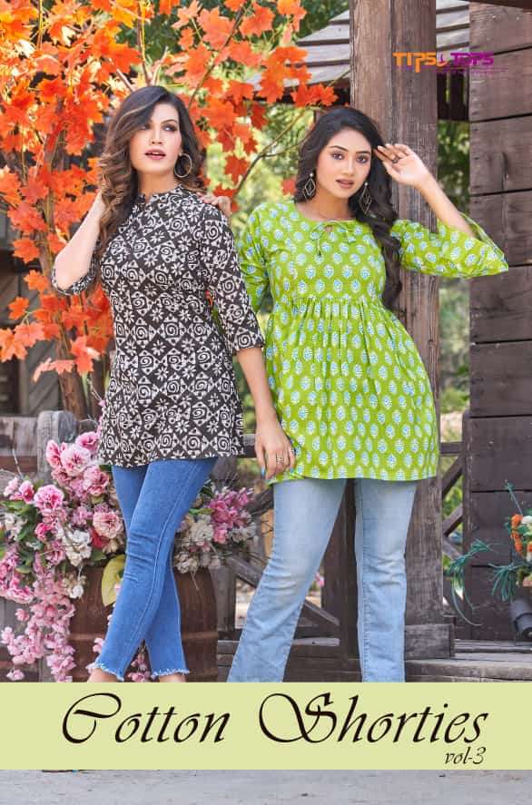 COTTON SHORTIES VOL 03 BY TIPS & TOPS  BRAND LAUNCH COTTON PRINTS FANCY SHORT TOPS WITH STITCHING PA...