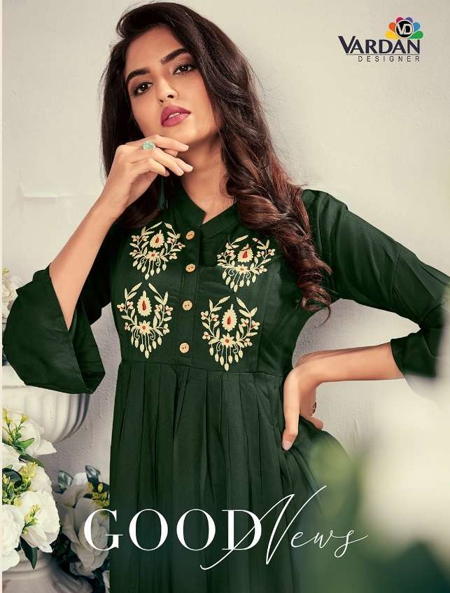 GOOD NEWS VOL 1 BY VARDAN DESIGNER BRAND 14KG HEAVY RAYON WITH HEAVY EMBROIDERY WORK FEEDINGTOP FROC...