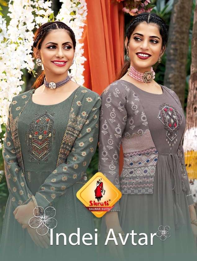 INDIE AVTAAR BY SHRUTI SUITS BRAND PURE MODAL SILK WITH FANCY EMBROIDERY WORK LONG GOWN KURTI WITH D...