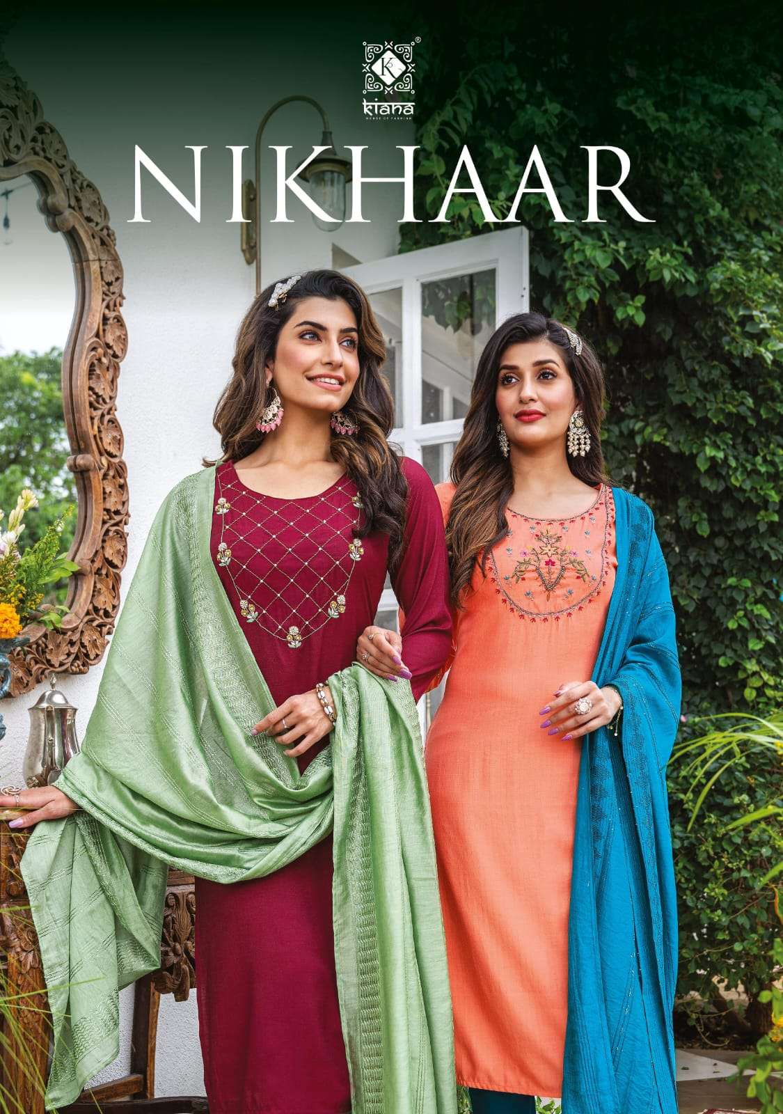 NIKHAAR BY KIANA BRAND HEAVY WIVING VISCOSE AND MUSLIN HANDWORK KURTI WITH LYCRA PENT AND CHANDARI D...