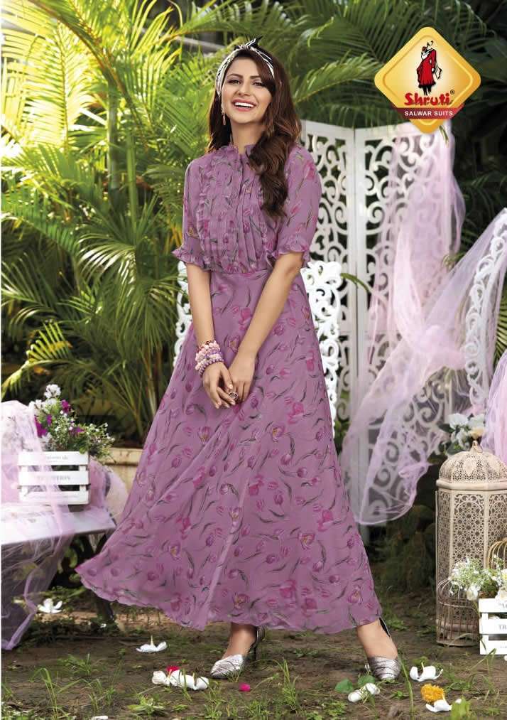 PRETTY LADY BY  SHRUTI BRAND - VISCOSE CHIFFON FABRIC FLORAL PRINTED FLOOR TOUCH GOWN WITH TOUCH OF ...