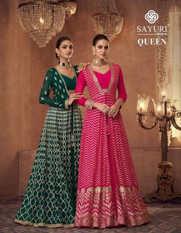 QUEEN BY SAYURI DESIGNER BRAND GEROGETTE WITH HEAVY HANDWORK CROP TOP WITH HEAVY SKIRT AND SEQUENCE ...