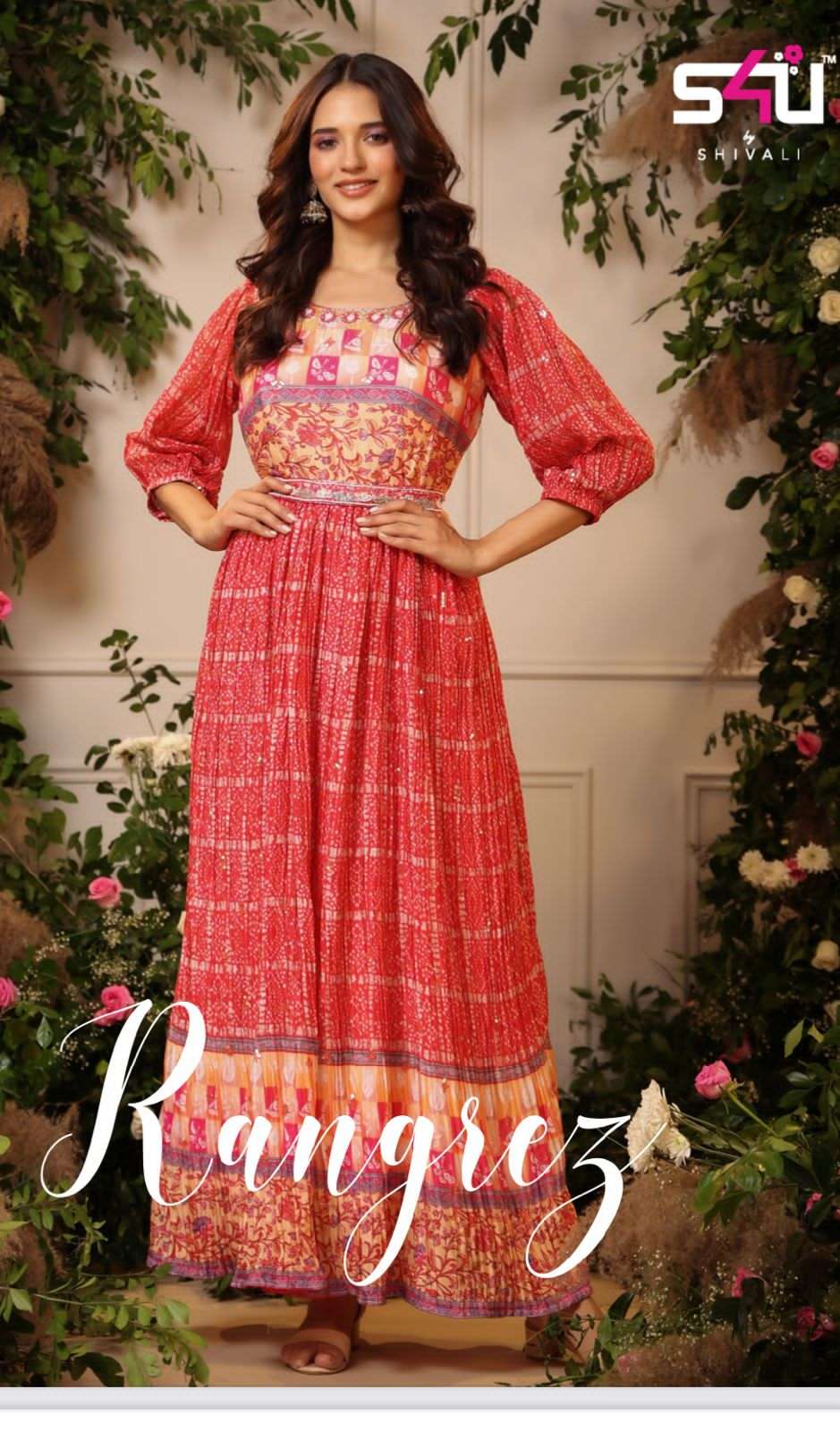RANGREZ VOL 2 BY S4U BY SHIVALI BRAND SEQUENCE CHINON WITH NECKLINE WORK WITH HANDWORK BELT WHOLESAL...