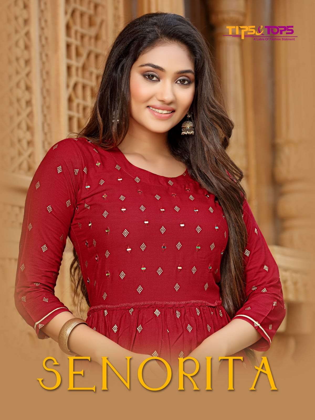 SENORITA  BY TIPS & TOPS BRAND HEAVY RAYON SLUB FOIL PRINT 14KG WITH  MANUAL MIRROR WORK LONG GOWN K...