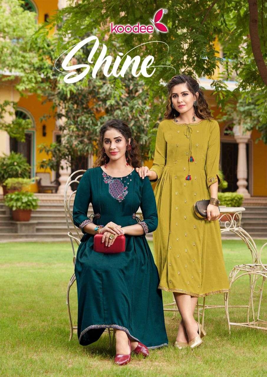 SHINE BY KOODEE BRAND - DIFFERENT LOOK FROCK STYLE A-LINE EMBROIDERY & KHATLI WORK KURTI - WHOLESALE...