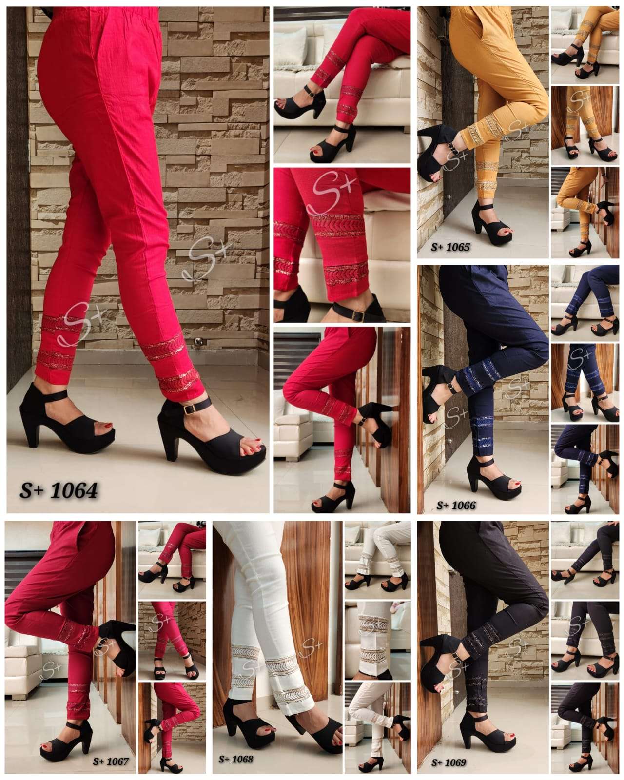 SPLUS CLASSY FANCY & DESIGNER COTTON LYCRA STRETCHABLE PANT WITH SEQUENCE  WORK EMBROIDERY & POCKETS - WHOLESALER AND DEALER