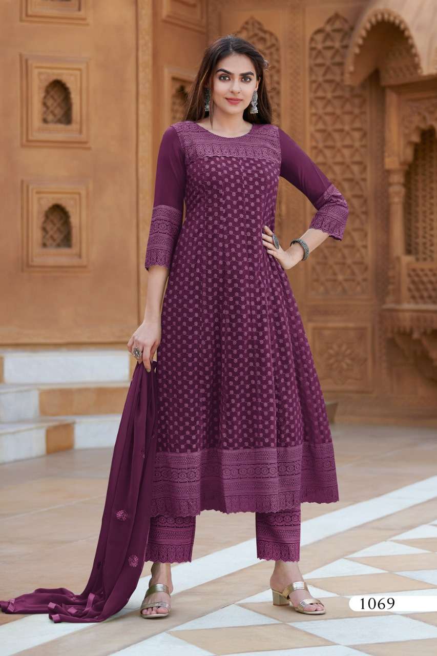 STATUS BY S3FOREVER BRAND - HEAVY CARZY GEORGETTE SHIFFLI  FRONT WORK ANARKLI KURTI WITH  CREPE  AND...