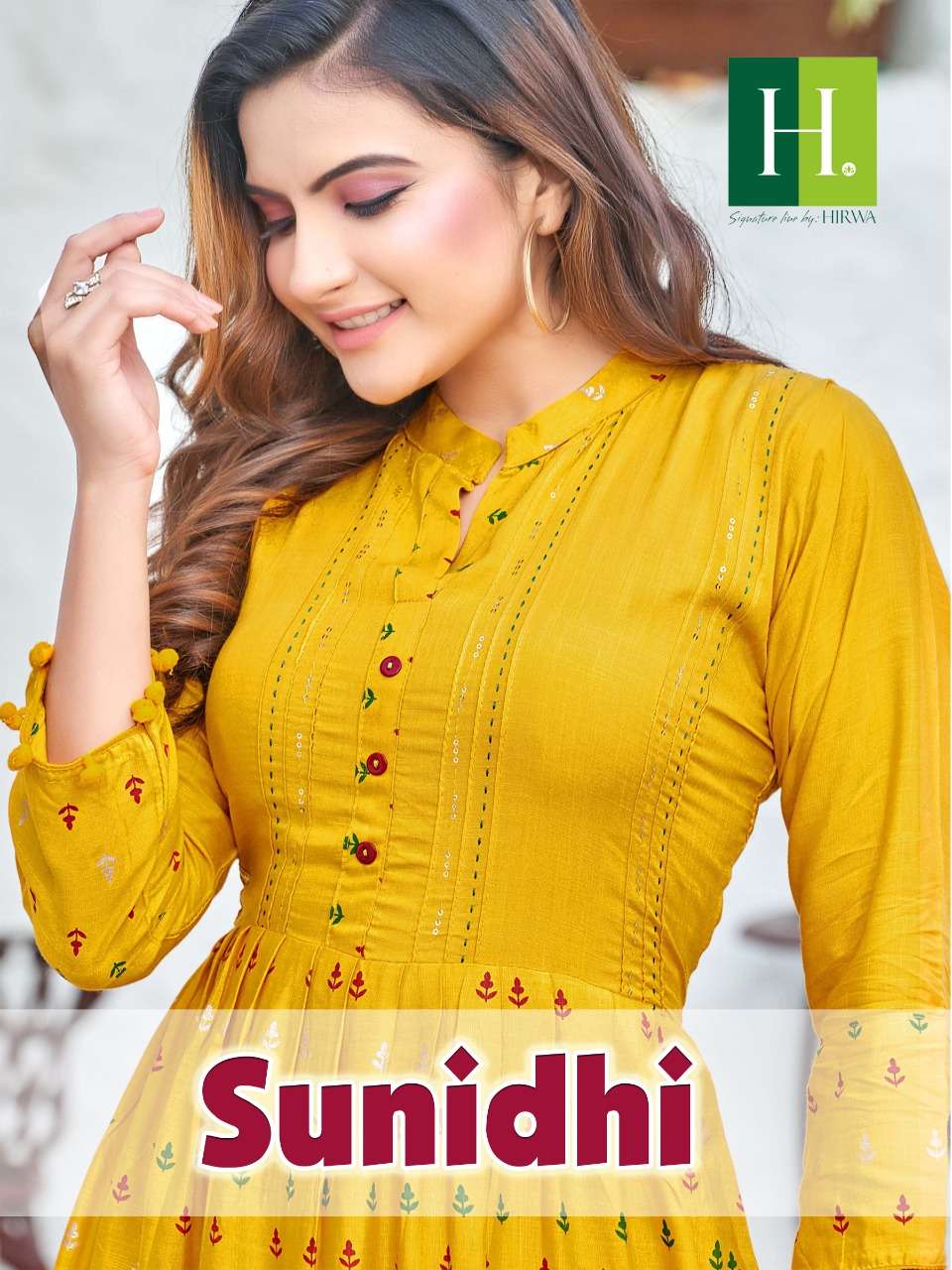 SUNIDHI BY HIRWA BRAND HEAVY RAYON SULB WITH GHERA WITH PRINTEX AND PUM-PUM LACE LONG GOWN KURTI WHO...