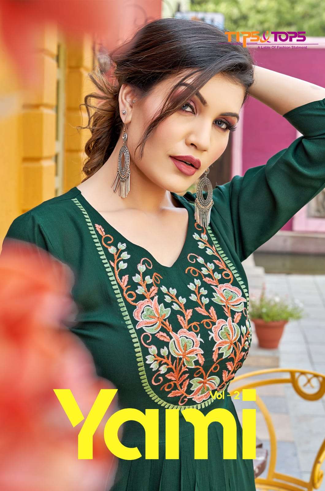 YAMI VOL 02 BY TIPS & TOPS BRAND RAYON WRINKLE  WITH EMBROIDERY WORK FROCK STYLE TUNIC TOP KURTI WHO...