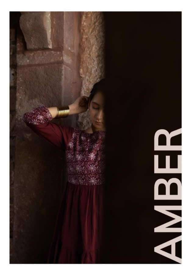 AMBER BY 100MILES BRAND -  PURE COTTON HEAVY EMBROIDERY WORK STYLISH LONG KURTI WITH WORK BORDER IN ...
