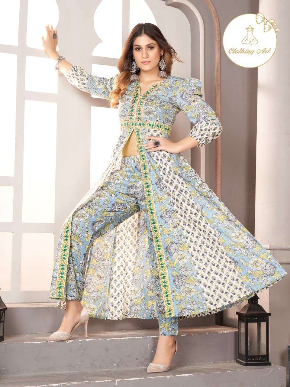 ANARKALI  BY CLOTHING ART BRAND - PURE 60*60 COTTON PRINTED CENTER CUT KURTI WITH DESIGNER SLEEVES W...