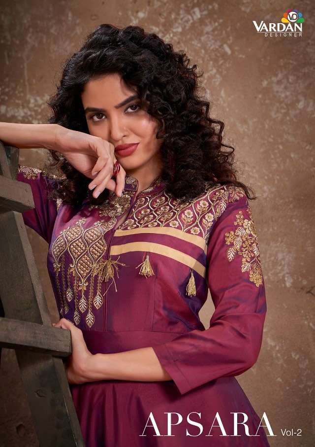 APSARA VOL 2 BY VARDAN DESIGNER  - TRIVA SILK HEAVY EMBROIDERY WORK LONG DESIGNER KURTI WITH HEAVY C...