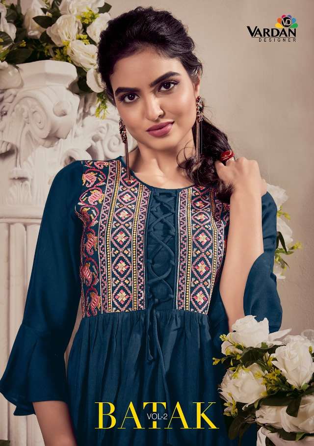 BATAK VOL 2 NX BY VARDAN DESIGNER -  14KG HEAVY REYON EMBROIDERY WORK SHORT TOP WITH DESIGNER STYLE ...