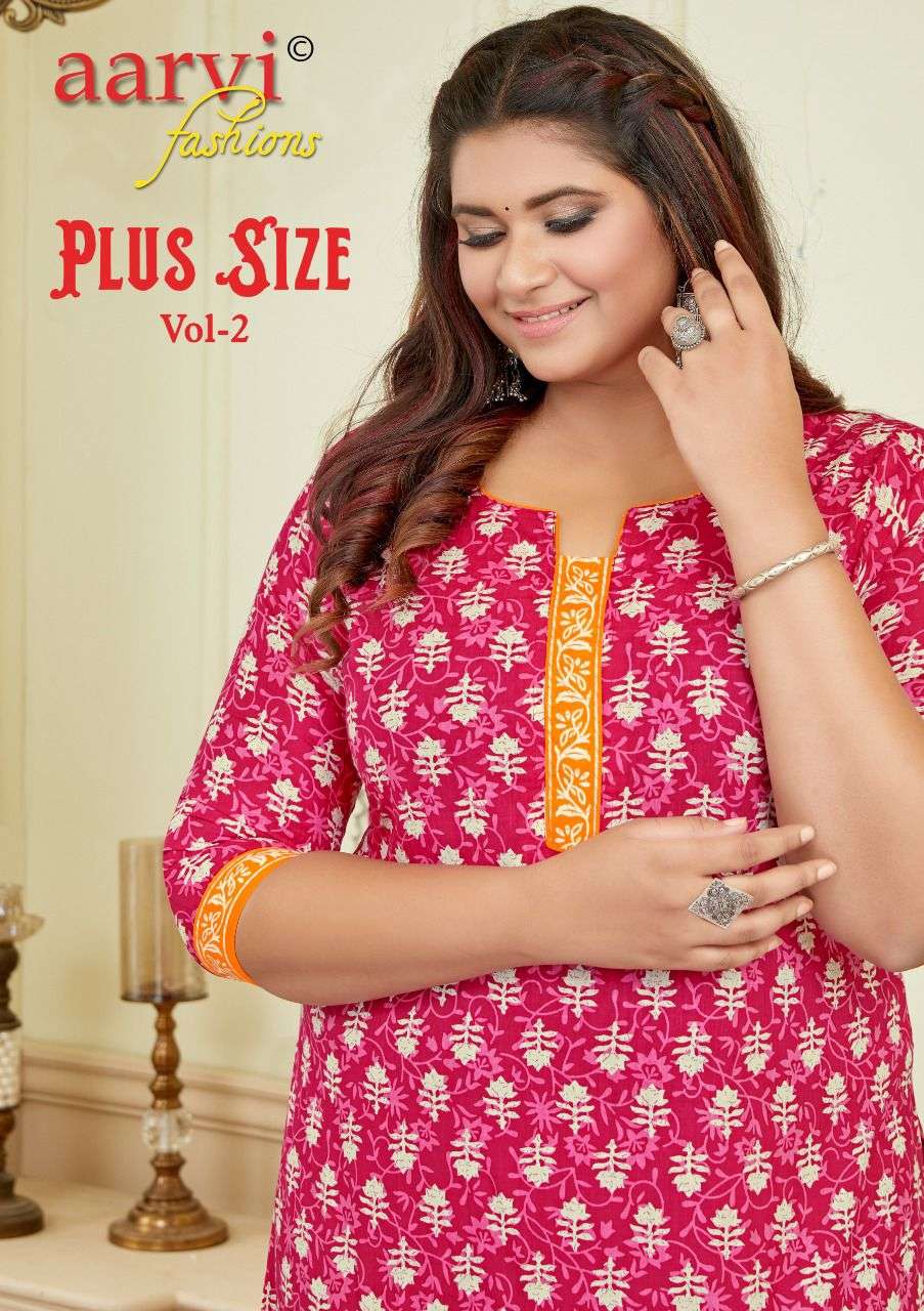 PLUS SIZE VOL 2 BY AARVI  BRAND - PURE COTTON STRAIGHT KURTI WITH 3-4TH SLEEVES - WHOLESALER AND DEA...
