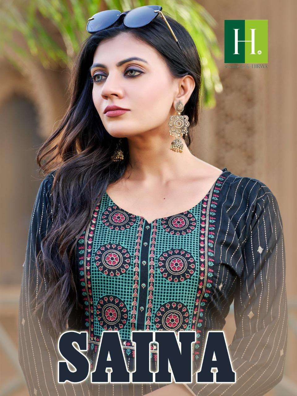 SAINA BY H.DOT (HIRVA) BRAND - HEAVY RAYON SLUB LONG GOWN PATTERN PRINTED FLAIR KURTI - WHOLESALER A...