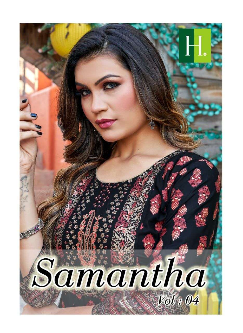 SAMANTHA VOL 4 BY HIRVA BRAND PRESENTS HEAVY RAYON PRINTED LONG FLAIR KURTI - WHOLESALER AND DEALER