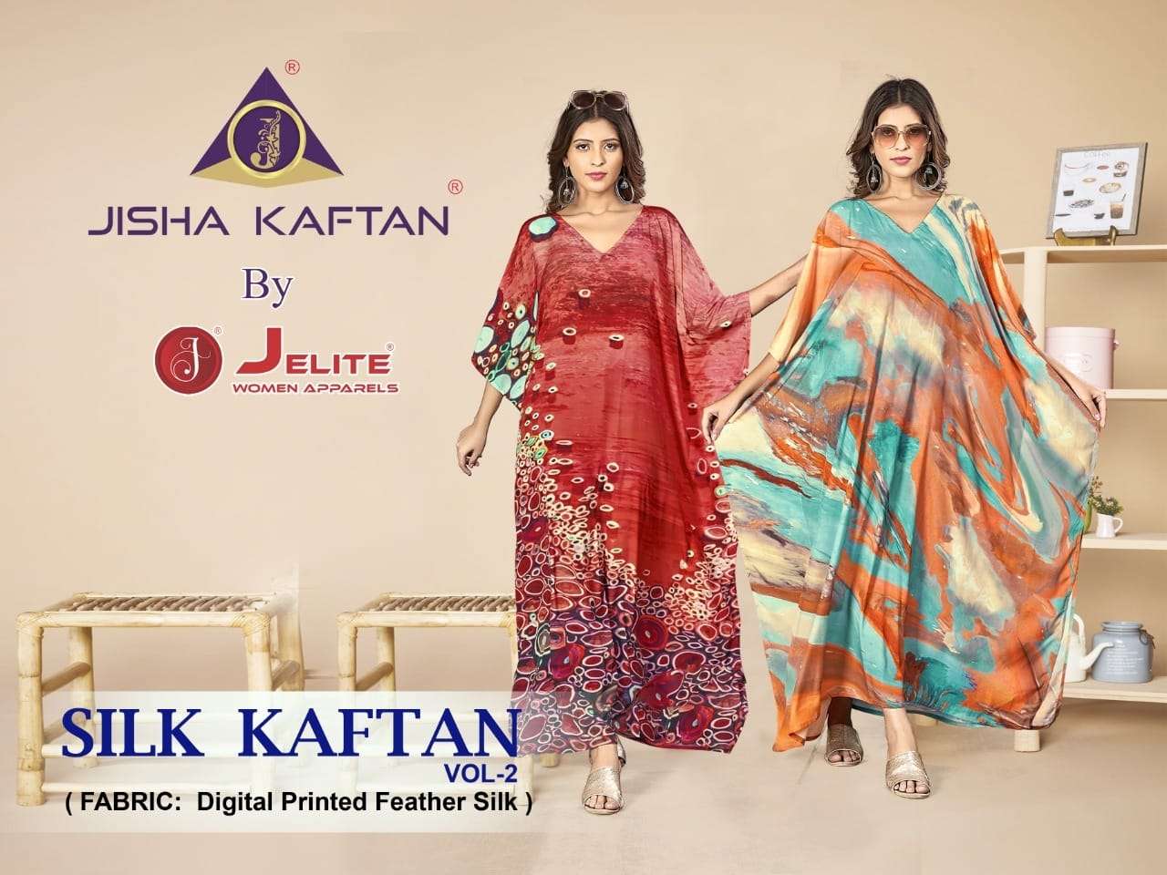 SILK KAFTAN VOLUME 2 BY JISHA KAFTAN BRAND PRESENTS FEATHER SILK DIGITALLY PRINTED LONG CAUSUAL LOOK...