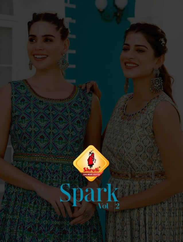 SPARK VOL 2  BY SHRUTI BRAND LAUNCHES VISCOSE MUSLIN FULL FLARED CRUSH KURTI WITH TRENDY MIRROR WORK...