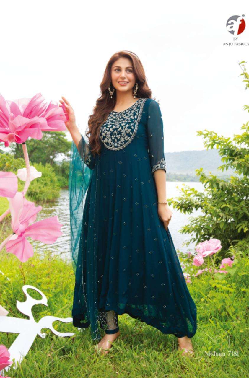  ANJU FABRICS-LOW ANARKALI DRESS WITH EXCLUSIVE PANT &  HEAVY DUPATTA -WHOLESALER AND DEALER