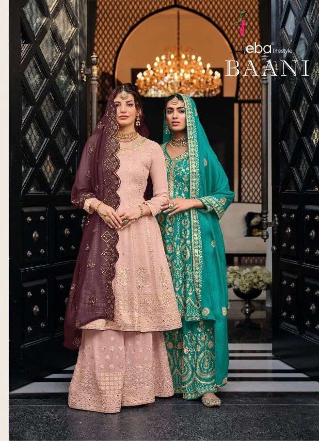 BAANI BY EBA LIFESTYLE BRAND PRESENTS HEAVY GEORGETTE AND CHINON FRONT EMBROIDERY WORK KURTI WITH FR...