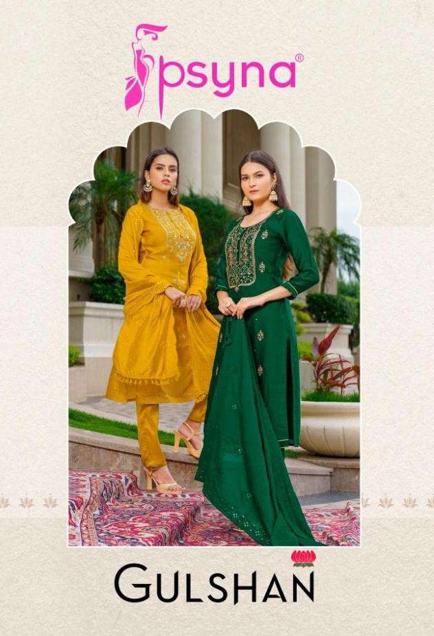 GULSHAN - PSYNA BRAND - SILK FANCY WORK KURTI WITH SILK PANT AND EMBROIDERY WORK DUPATTA WHOLESALER ...