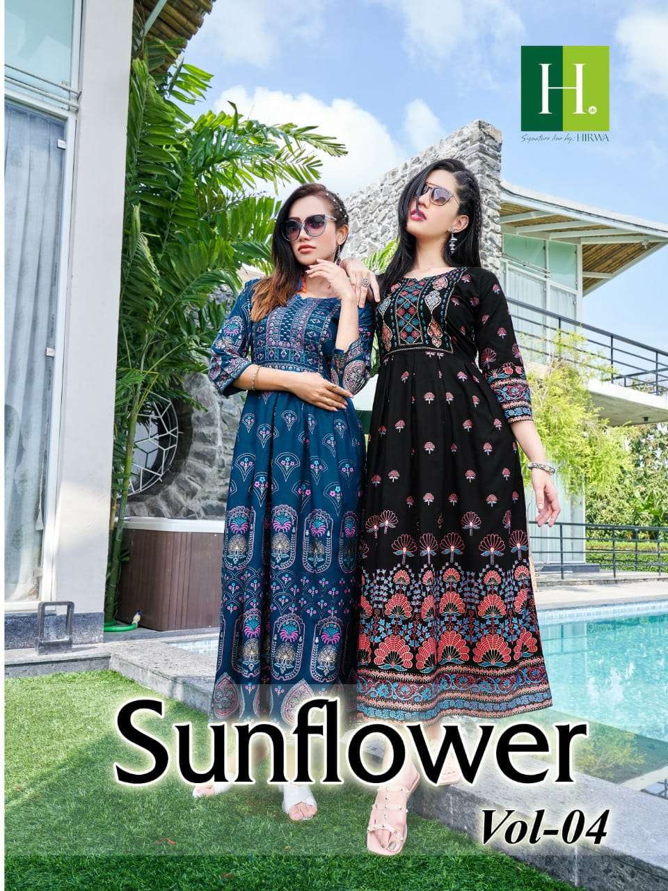 H.DOT- SUNFLOWER VOL.4- HEAVY RAYON FOIL PRINTED GOWN STYLE KURTI - WHOLESALER AND DEALER