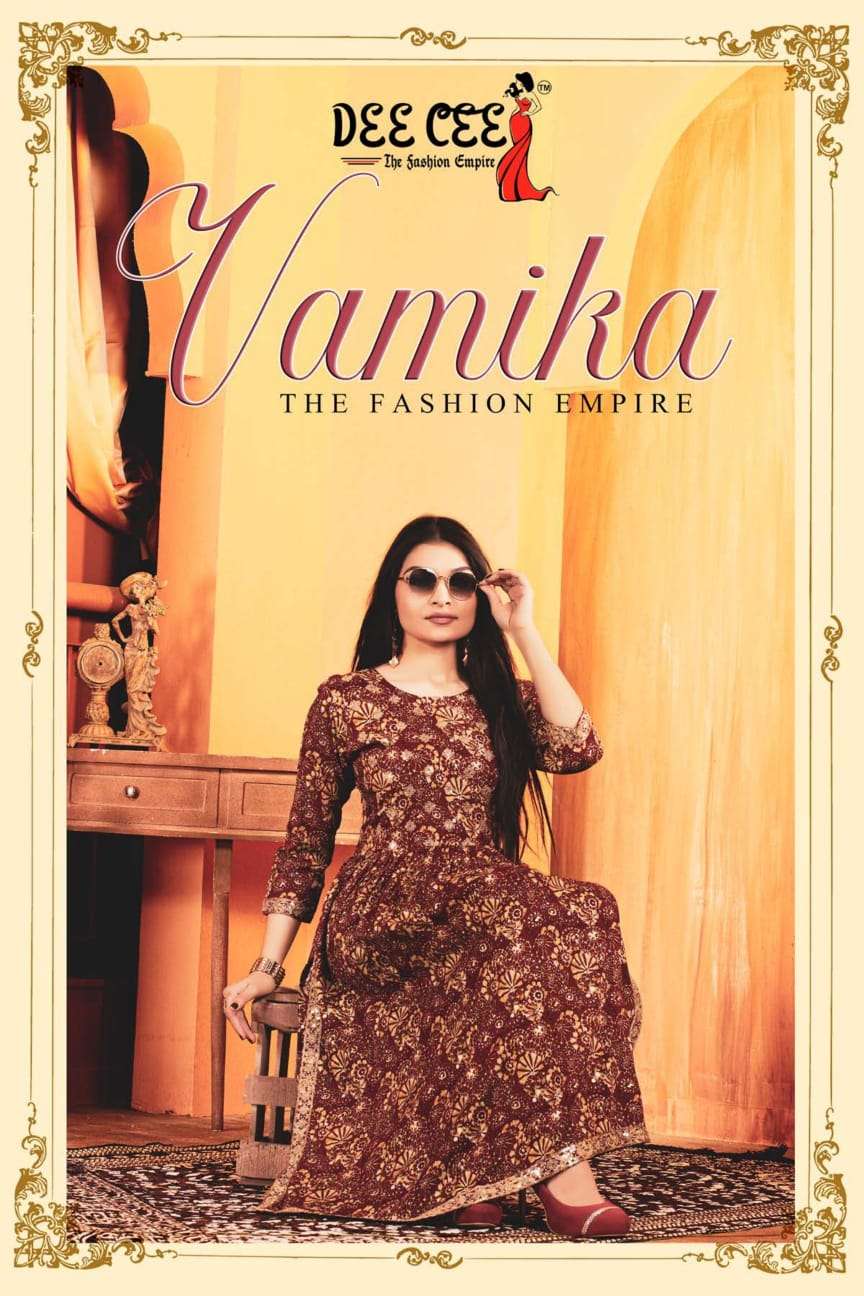 VAMIKA - DEECEE - FULL FLAIRED LONG NAIRA CUT KURTI WITH ALL OVER COMPUTER EMBROIDERY SEQUENCE WORK ...