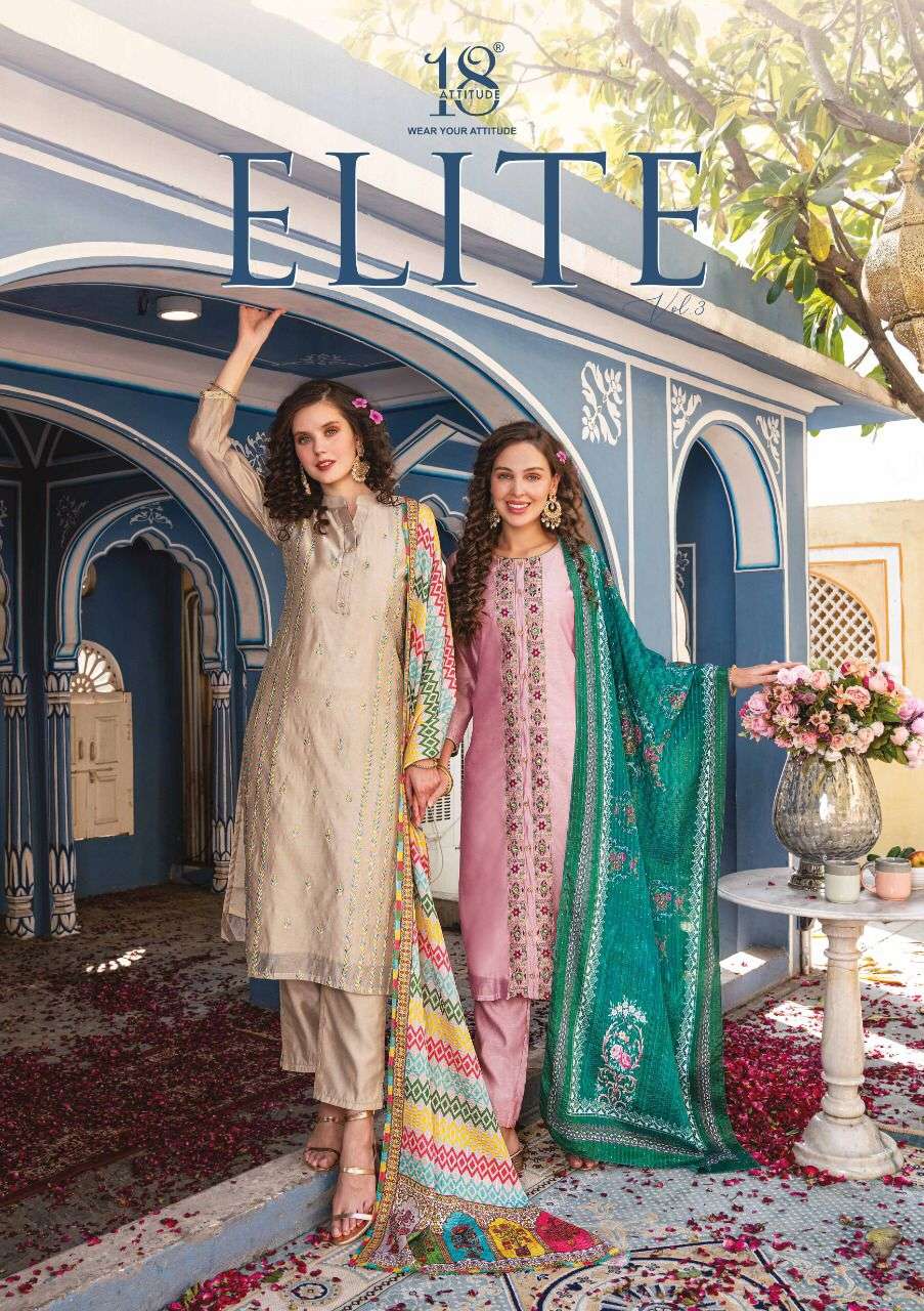 18ATTITUDE - ELITE VOL-03- PURE CHANDERI HEAVY EMBROIDERY PANT AND DUPATTA  WHOLESALER AND DEALER