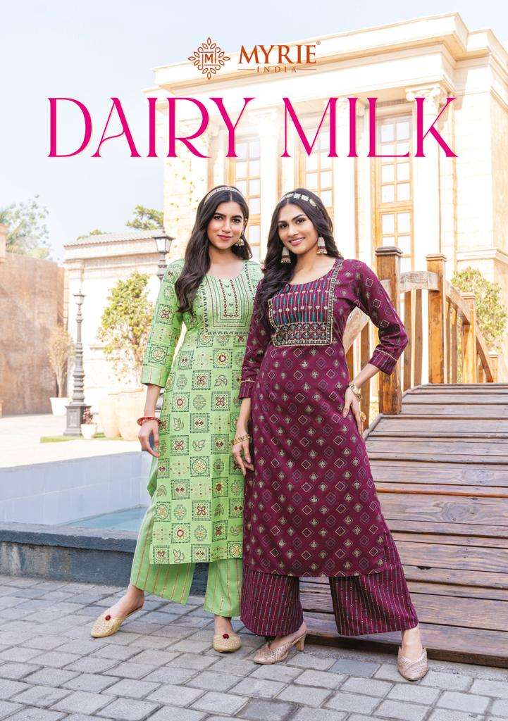 DAIRY MILK BY MYRIE INDIA BRAND - HEAVY REYON PRINTED EMBROIDERY WORK KURTI WITH HEAVY REYON PRINTED...