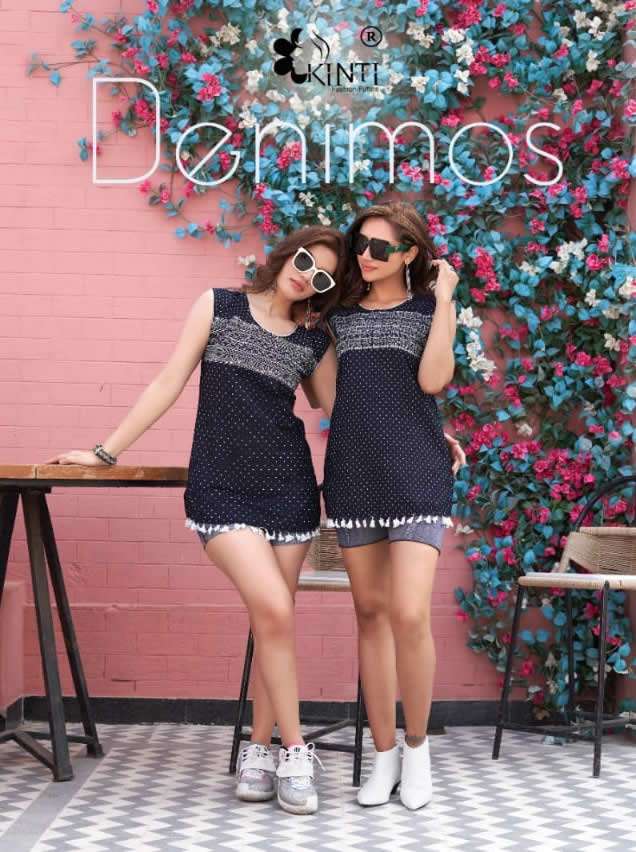 DENIMOS BY KINTI BRAND - COTTON DENIM PRINT WITH LACE WORK FANCY TOP - WHOLESALER AND DEALER