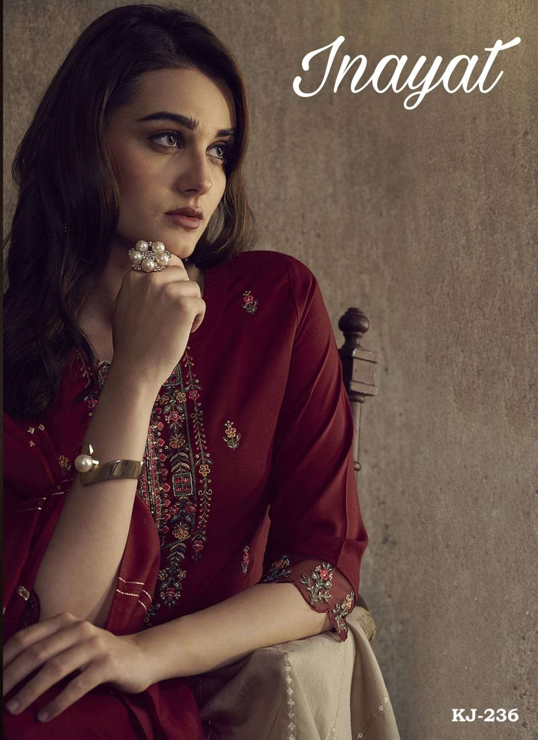 INAYAT BY S3FOREVER BRAND - CHINON HANDWORK AND EMBROIDERY WORK KURTI WITH  PREMIUM RAYON LYCRA BOTT...