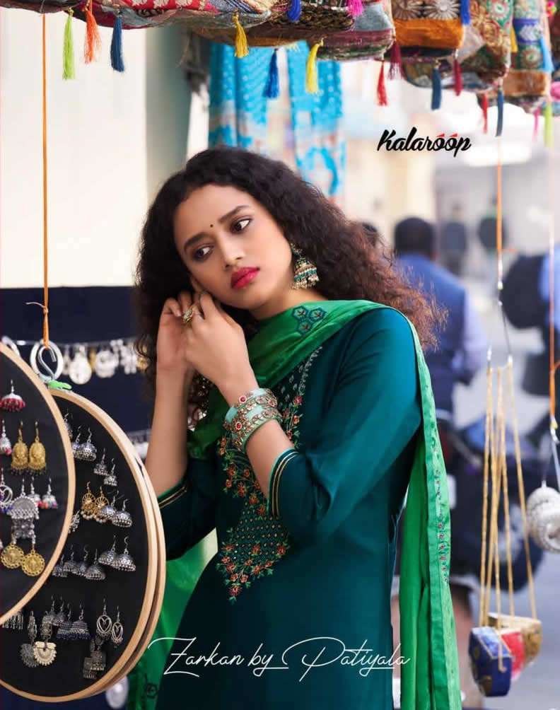 JARKAN BY PATIYALA BY KALAROOP BRAND - JAM SILK FANCY WORK WITH COTTON INNER KURTI WITH RINCAL RIYON...