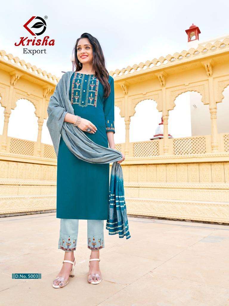 KRISHA -  KALAVATI - CHINON WITH DESGINER EMBROIDERY WORK + SEQUNCE WORK- KURTI AND PENT FANCY VISCO...