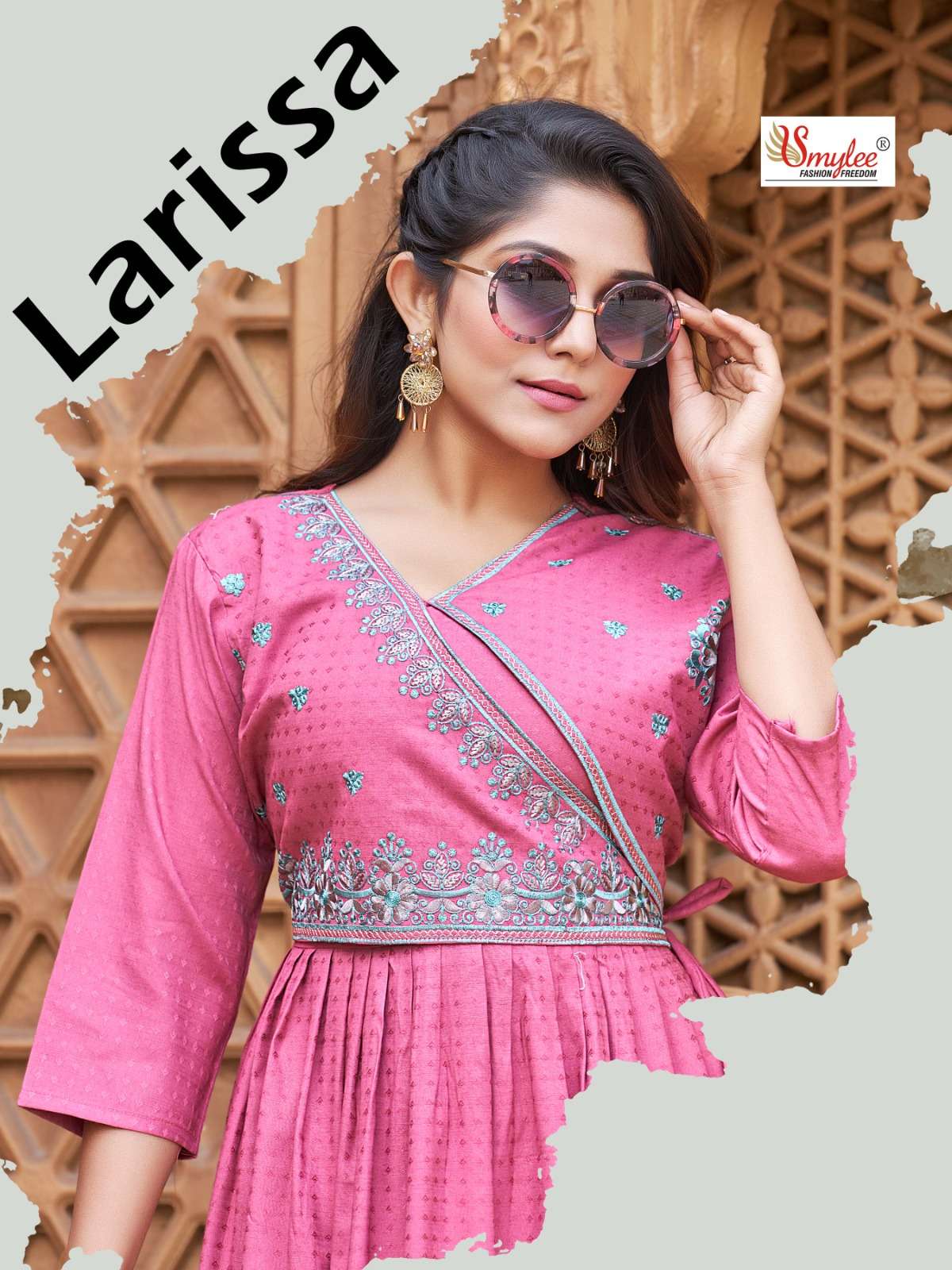 LARISSA BY SMYLEE BRAND - HEAVY WIVING RIYON WITH JACKET STYLE EMBROIDERY WORK KURTI - WHOLESALER AN...