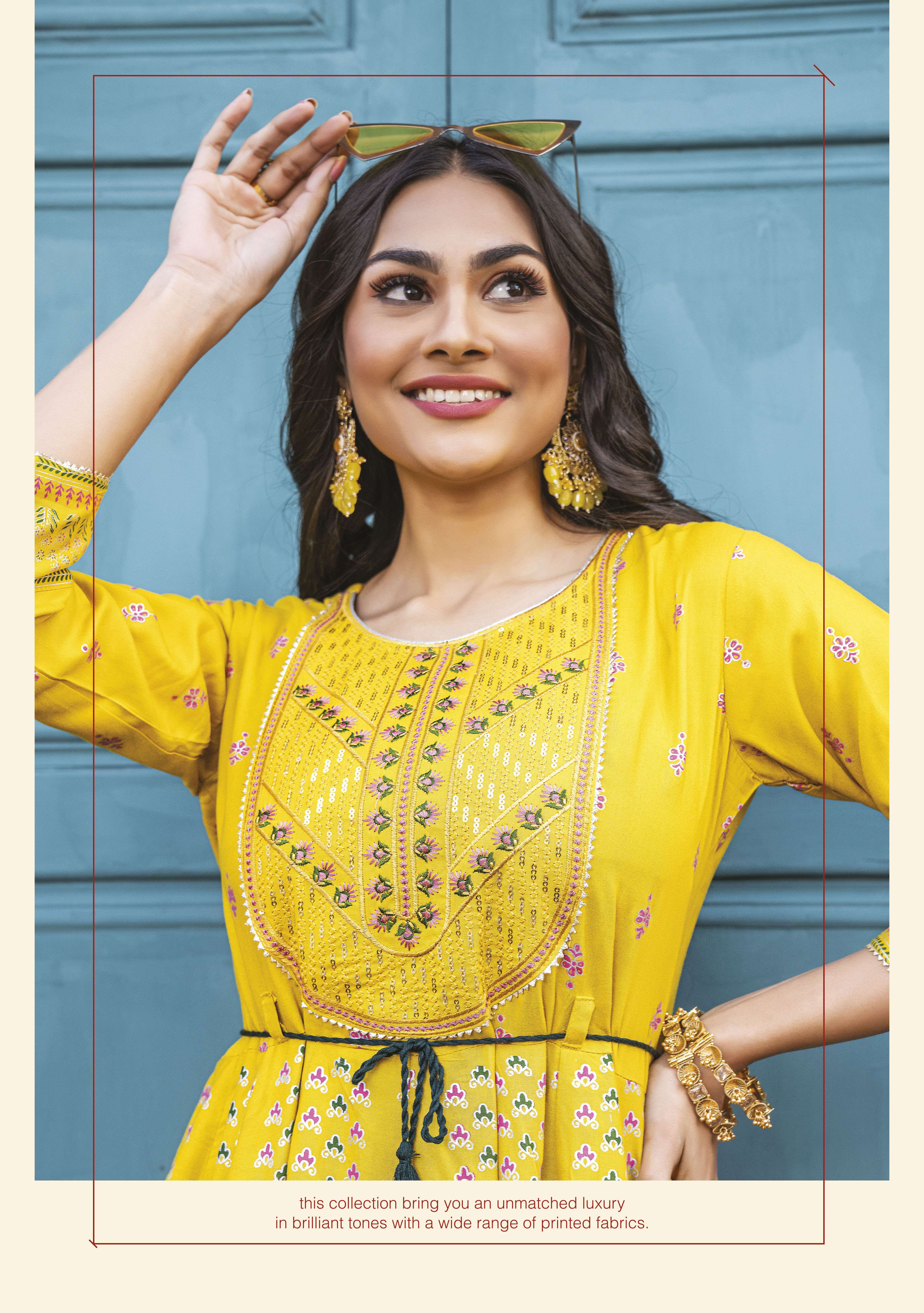 MAYRIE INDIA - FLAIRY VOL 3 -  HEAVY RAYON PRINTED GOUN STYLE KURTI WHOLESALER AND DEALER 