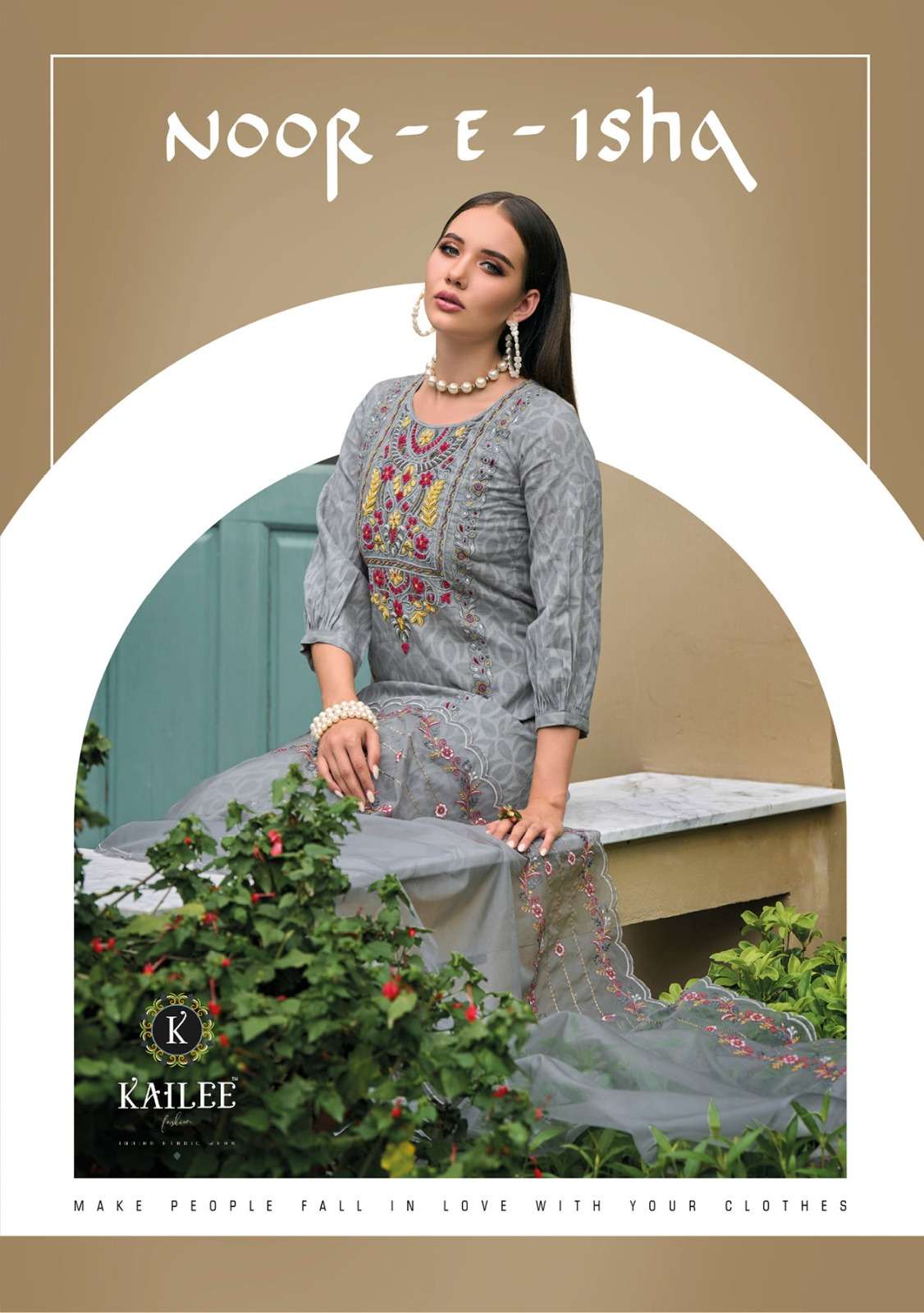  NOOR E ISHQ BY KALKI FASHION BRAND -  JEQUERD COTTON SELF WEVING DESGINER THRED,HAND WORK KURTI WIT...