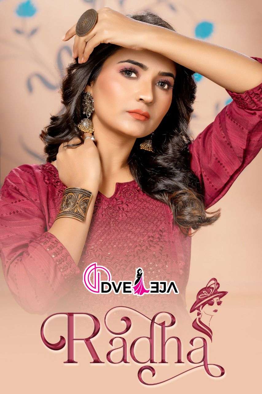 RADHA VOL 1 BY DVEEJA BRAND - FANCY REYON DOBBY NECK AND SLEEVES SEQUENCE EMBROIDERY WORK GHERA FLAI...