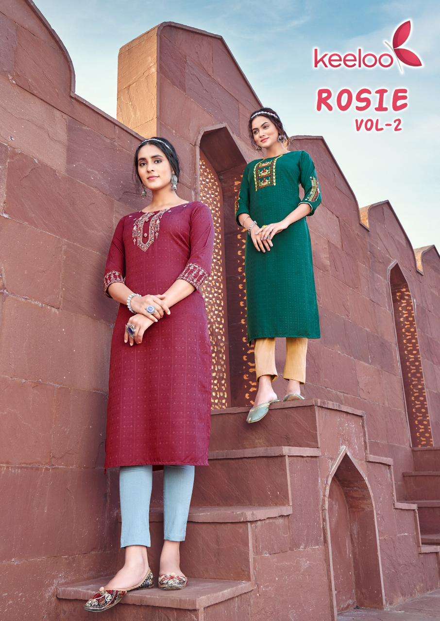 ROSIE VOL 2 BY KEELOO BRAND - VISCOSE DOBBY HANDWORK AND EMBROIDERY AND KHATLIWORK STRAIGHT KURTI - ...