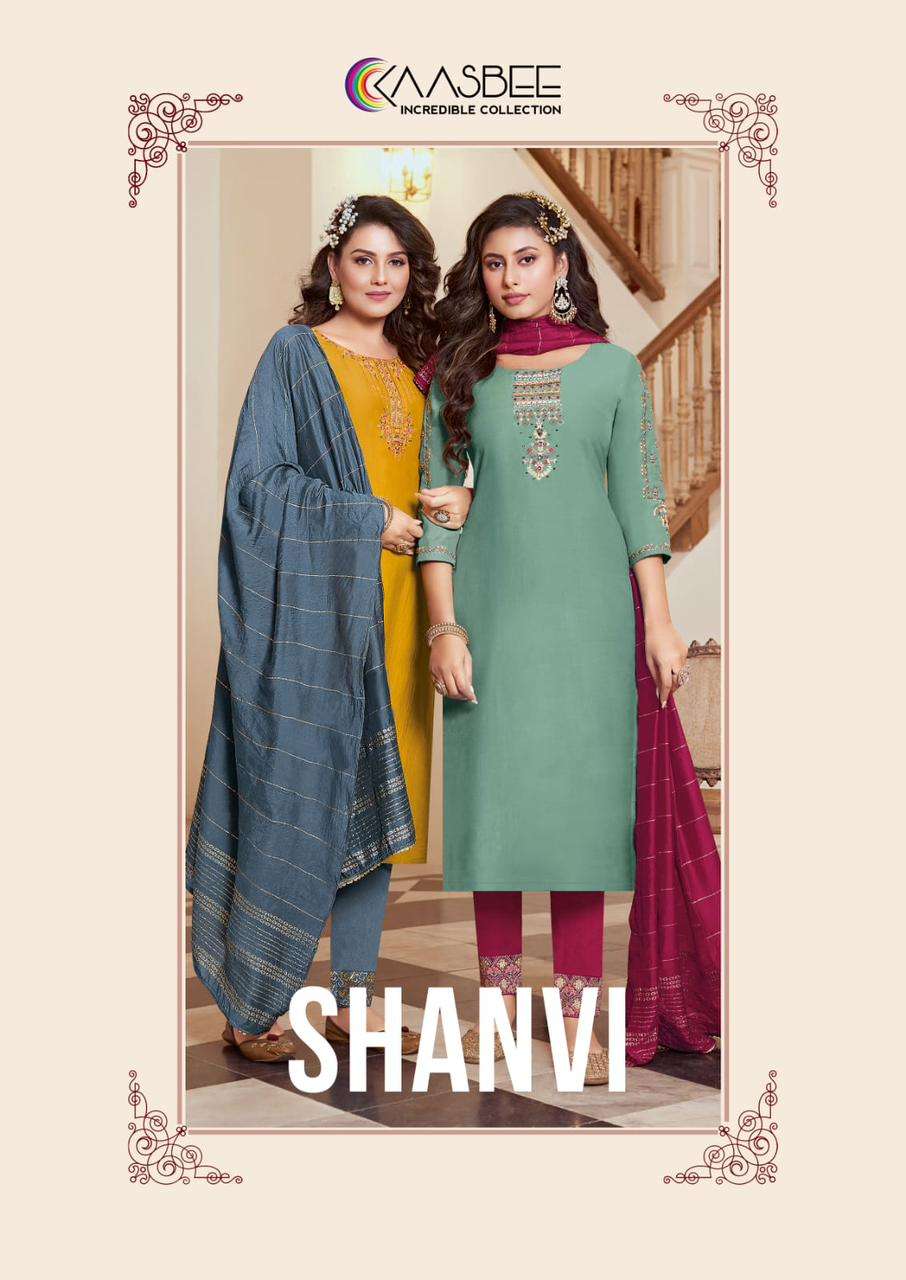  SAANVI VOL 1 BY KAASBEE BRAND -  CHINON COTTON EMBROIDERY AND KHATLI WORK KURTI AND COTTON SLUB  LY...