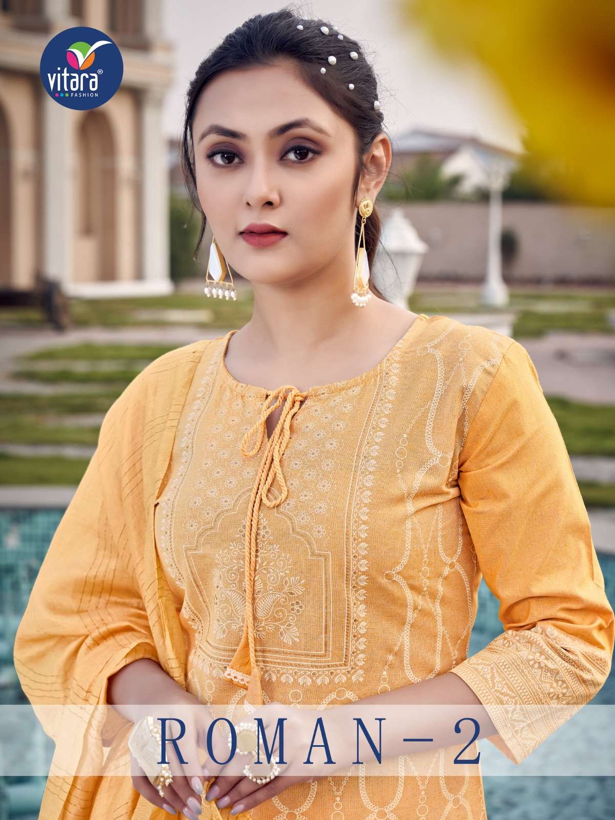 VIRATRA FATION - ROMAN 2 -COTTON FABRIC KURTI WITH PANT AND VISCOSE CHANDERI DUPATTA