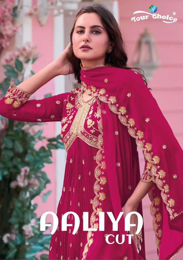 AALIYA CUT SEMI STITCHED BLOMMING GEORGETTE HEAVY EMBROIDERY WORK KURTI WITH PLAZZO AND DUPATTA BY Y...