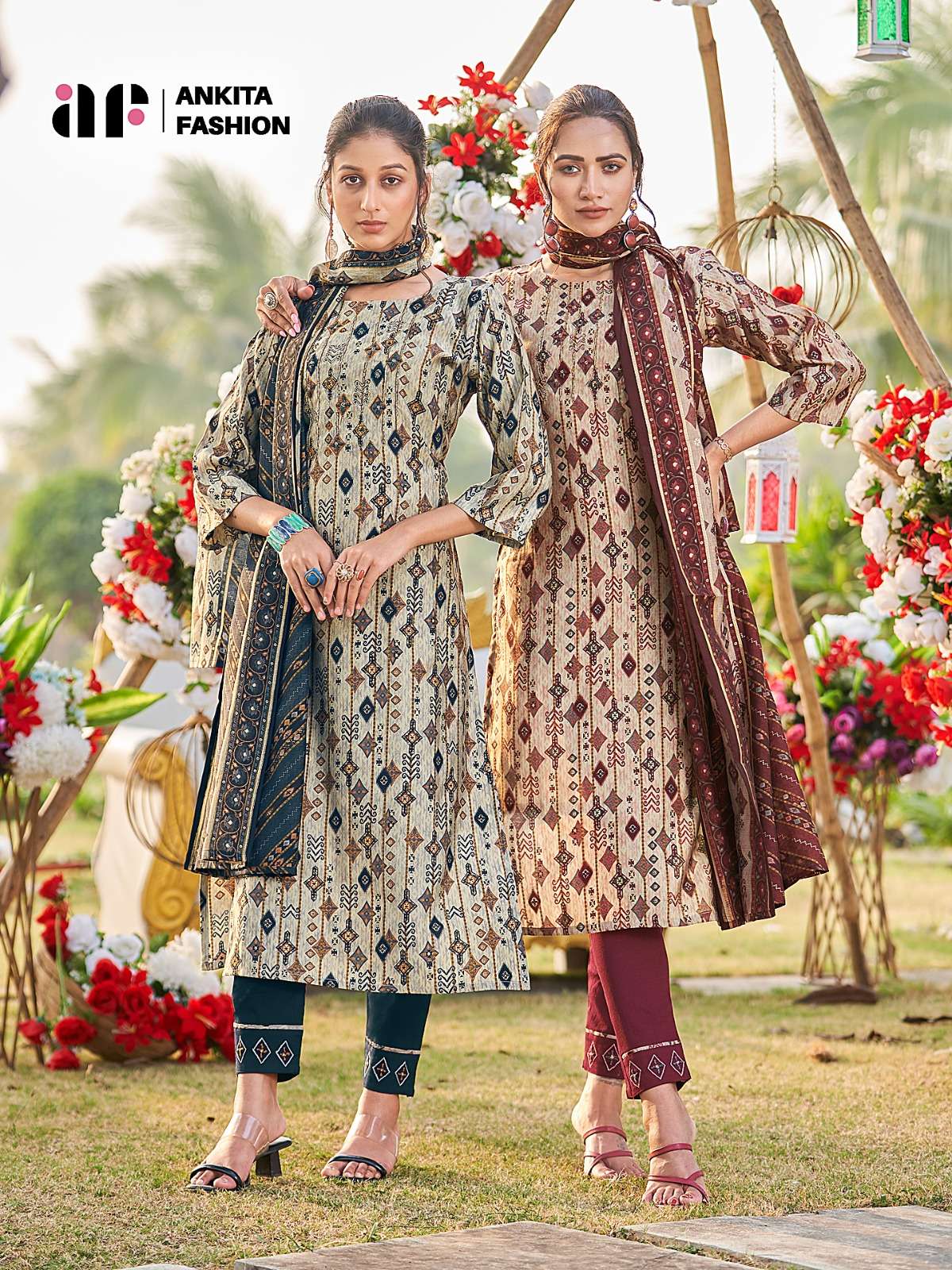 ANKITA FANCY KURTI WITH BOTTOM AMD DUPATTA BY ANKITA FASGHION WHOLSALER AND DELAR