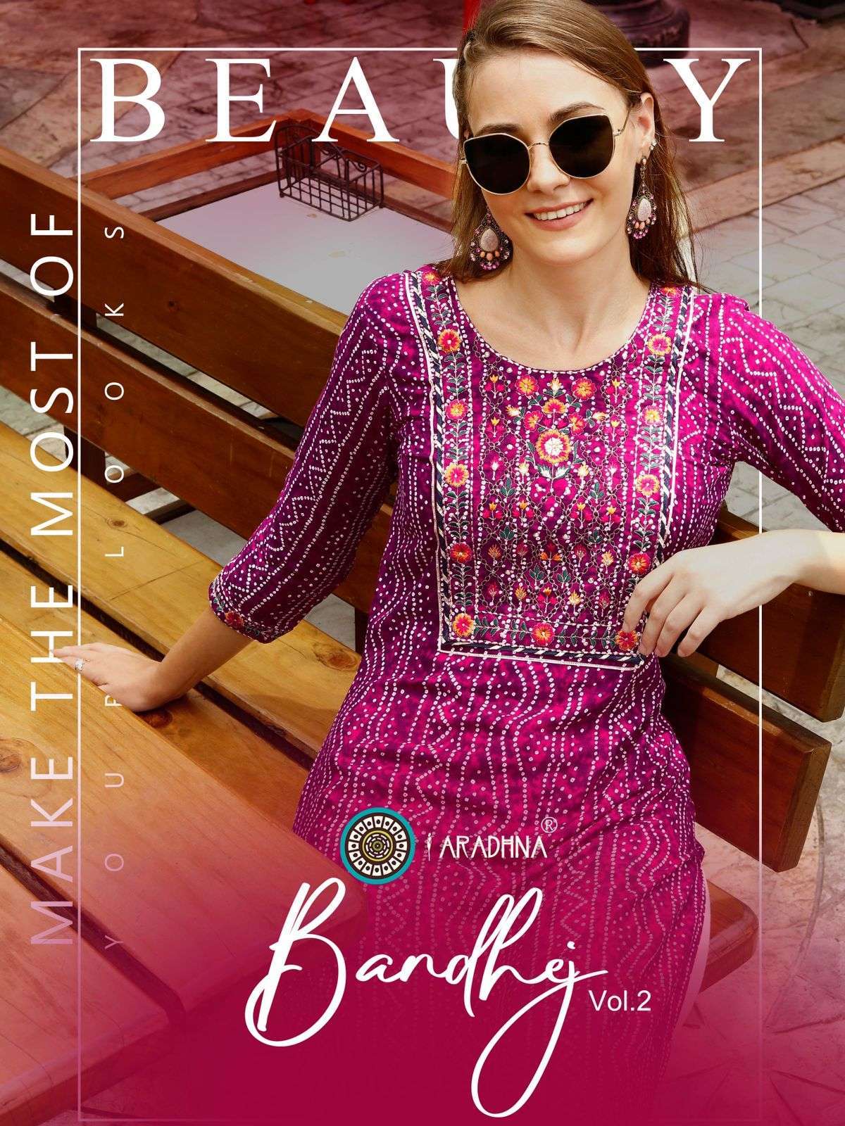  BANDHEJ VOL 2 KURTI FANCY FABRIC EMBROIDERY WORK BY ARADHNA WHOSALER AND DELAR