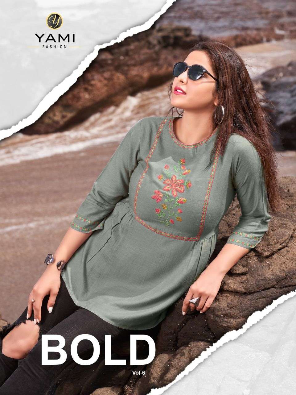 BOLD VOL 6 RAYON SLUB FABRICS MACHINE EMBROIDERY WORK FANCY SHORT TOPS BY YAMI BRAND WHOLESALER AND ...