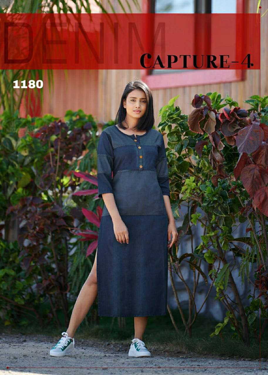 Dark blue denim kurti - kvsfab - 2515263