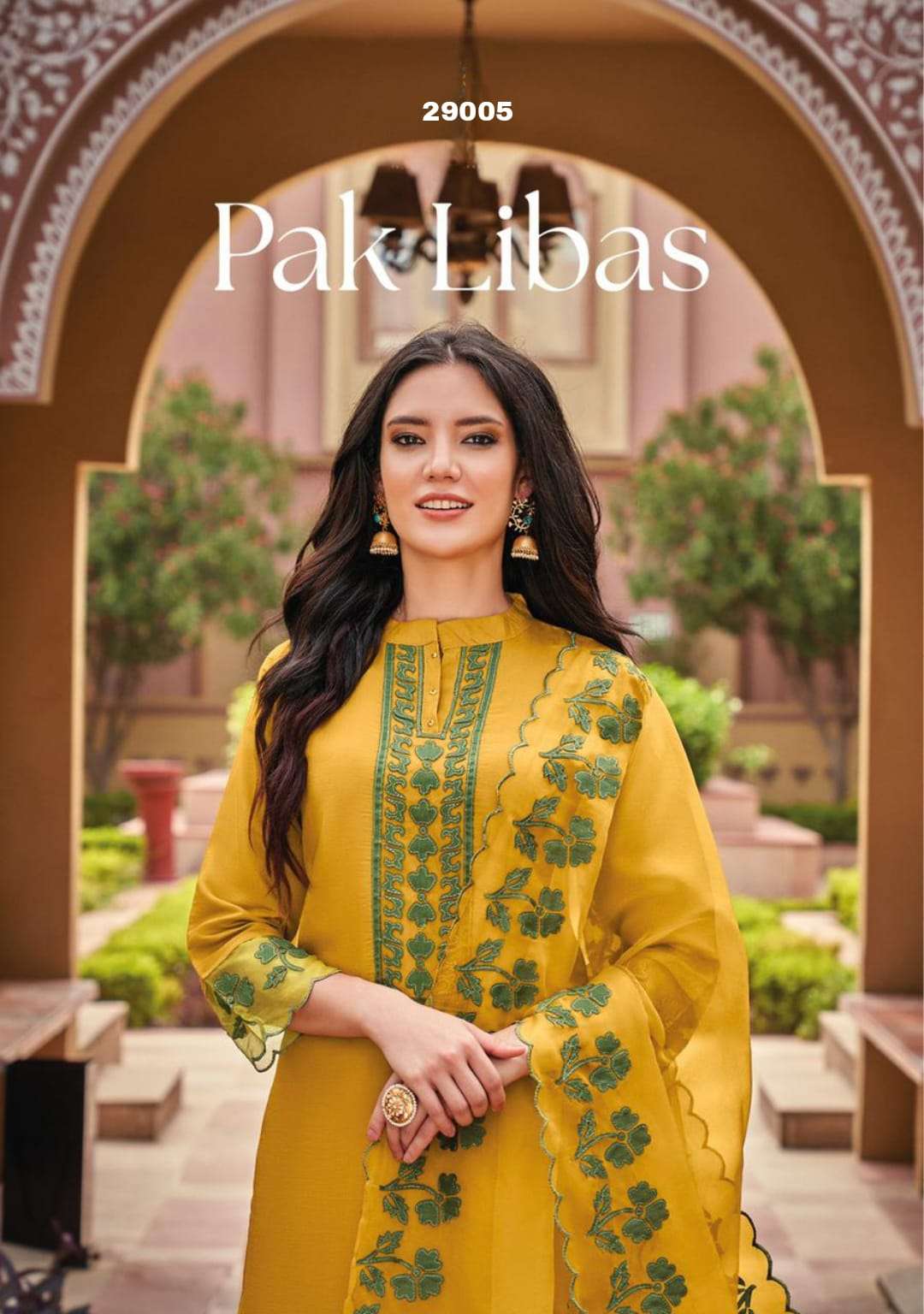 PAK LIBAS  PURE  SILK DESGINER FANCY APPLIQE WORK KURTI WITH PURE APPLIQE PANT AND VISCOSE DUPATTA B...