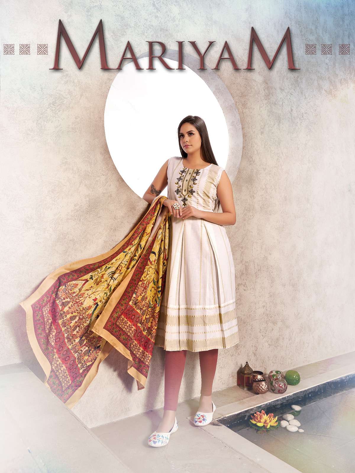   MARIYAM VOL 1 BY FASHION GALLERIA BRAND MAL COTTON EMBROIDERY WORK KURTI WITH MASLIN DIGITAL PRINT...