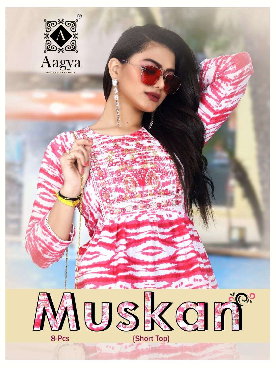 MUSKAN VOL 2 RAYON EMBROIDERY WORK WITH LACE PATTERN SHORT TOP BY AAGYA BRAND WHOLESALER AND DEALER